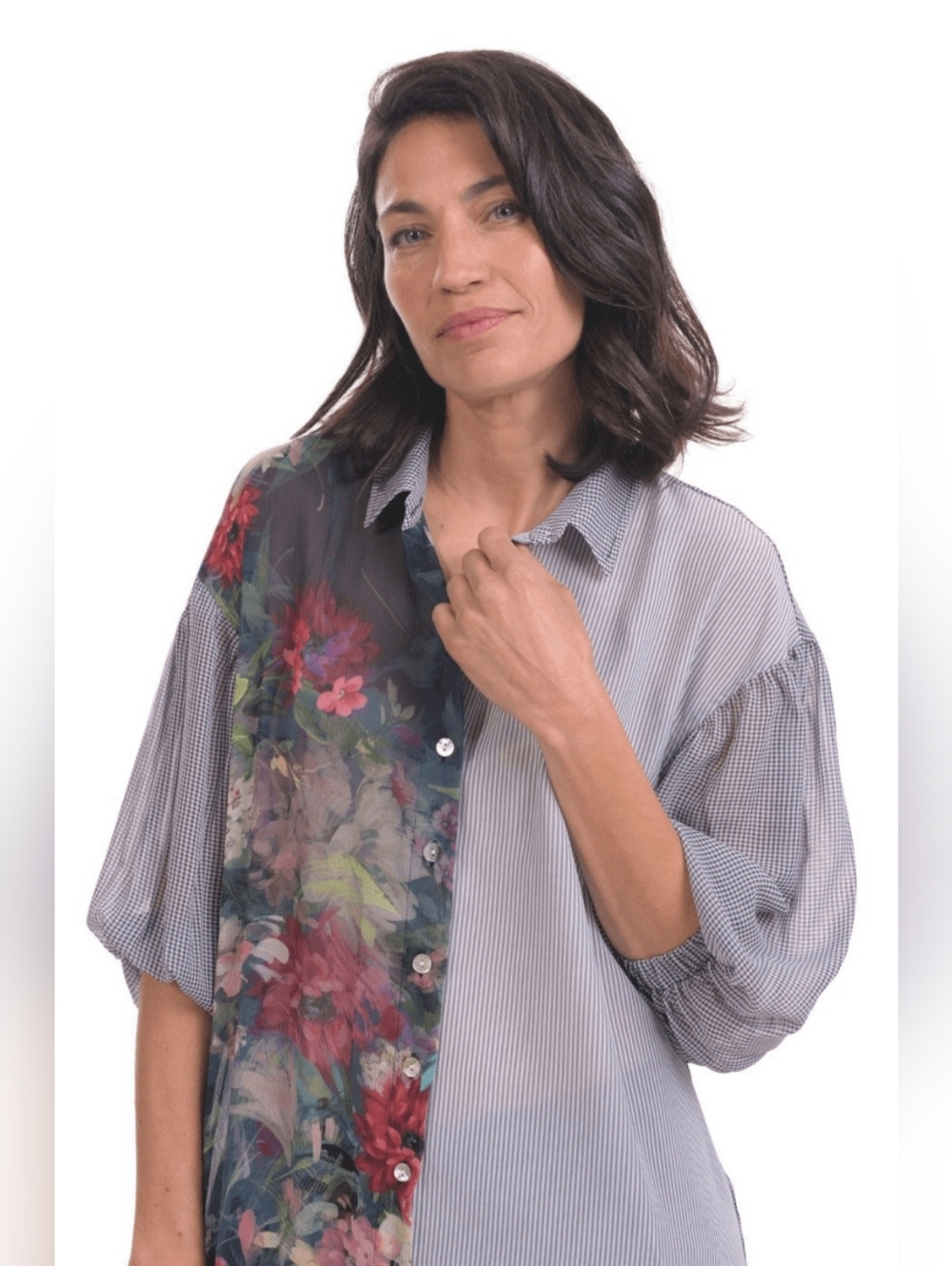 Alembika Alyssa Tunic Blouse in the "Flora" pattern, Size XL Sheer Floral